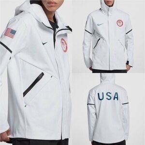 Nike Men's White Performance Jacket with Team USA Olympic Logo and American flag